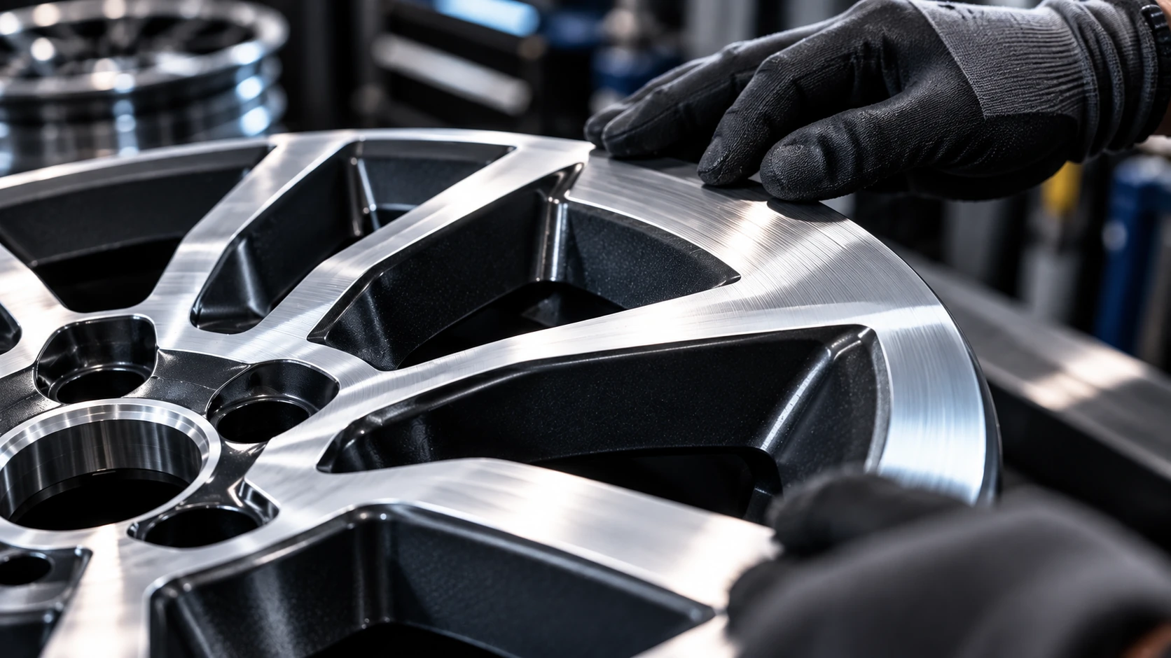 Een specialist bereidt de velg zorgvuldig voor op CNC-herstel.