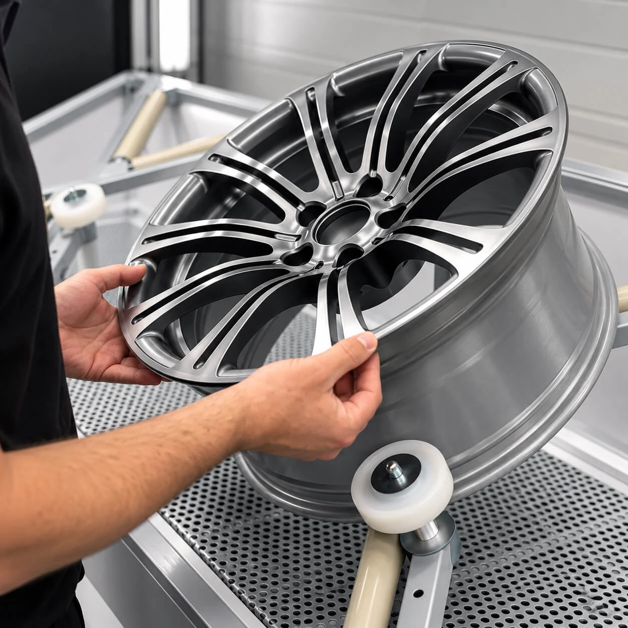 Controle van het oppervlak en de afwerking van een lichtmetalen velg